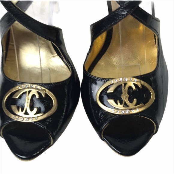 Just Cavalli Black and Gold Heels Size 6.5 - Picture 5 of 7